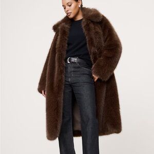 Banana Republic Rich Brown Faux Fur Long Coat NWT